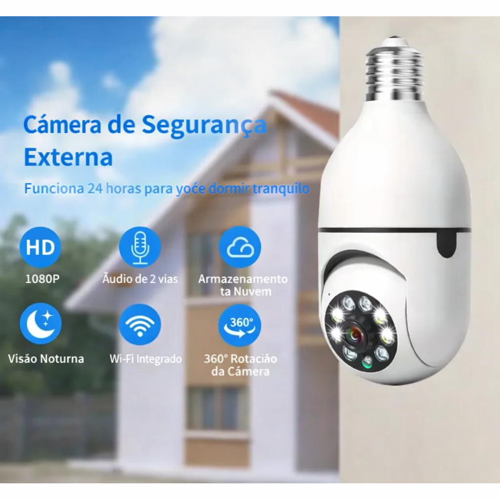 Kit 4 Câmeras Lâmpada IP Wi-Fi 360° - Segurança Total e Monitoramento Inteligente para sua Casa