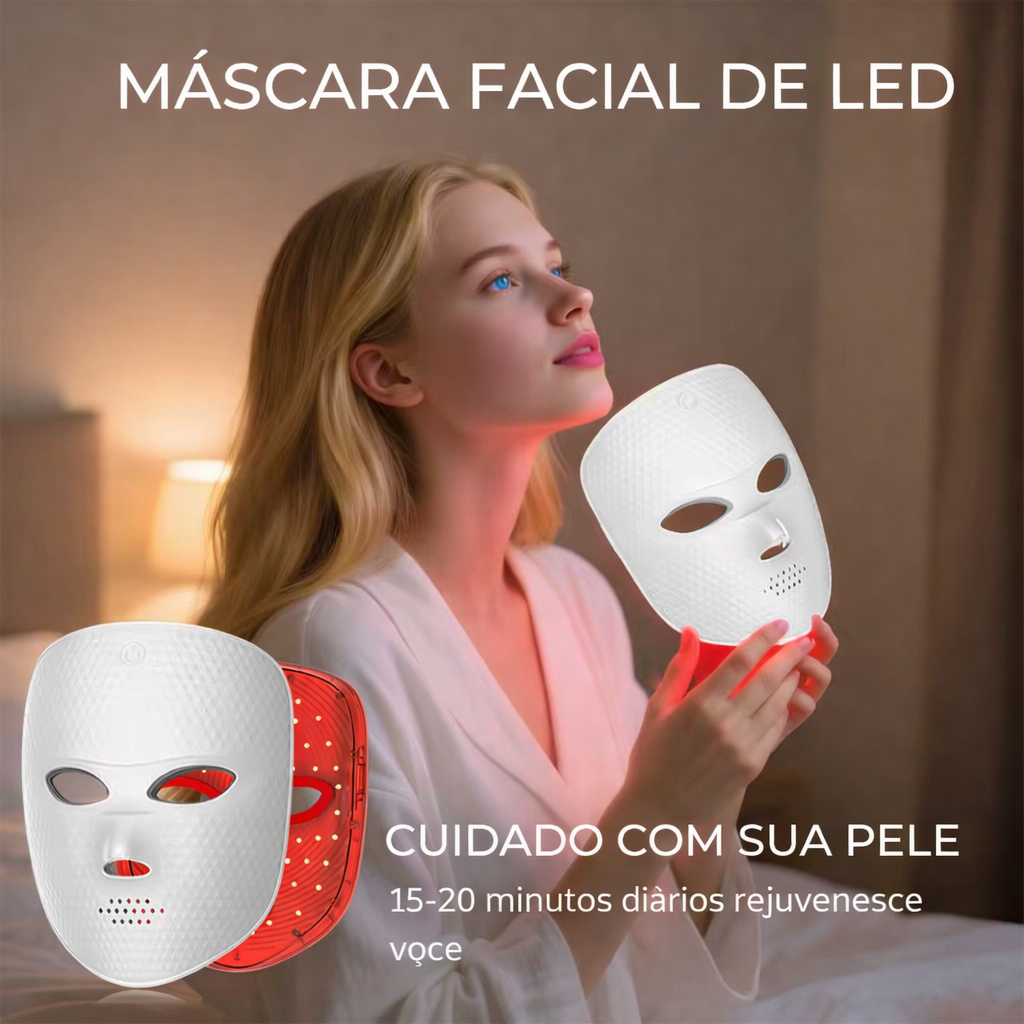 Máscara LED Facial 7 Cores | Fototerapia para Rejuvenescimento e Clareamento