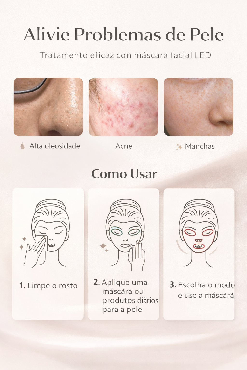 Máscara LED Facial 7 Cores | Fototerapia para Rejuvenescimento e Clareamento